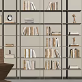 Modern Decorative Ornament Combination on Open Bookshelf with Books and Small Sculptures