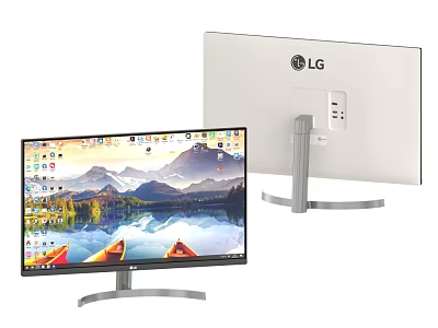 LG Computer Monitor With Screen Display Scenic Wallpaper Icons And Back Stand Design 3d model