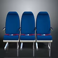 Three Blue Dining Chairs with Red Safety Straps White Base and Metal Legs