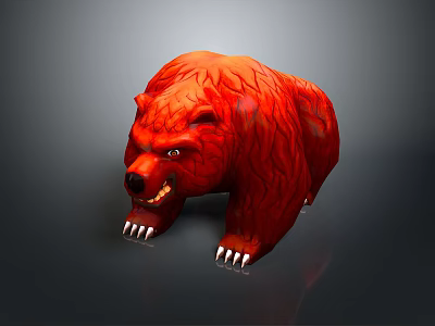 Red Bear 3D Model With Fierce Expression And Detailed Fur Texture 3d model
