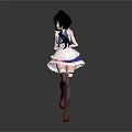 Cute Anime Girl in Maid Outfit with Small Playful Cat Standing Together