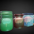 Colorful Glass Jars Containing Brain Models In Various Hues 3d model