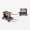 Two Wooden Carriages With Cage Like Bodies And Spoked Wheels And Wooden Roofs