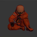 Astronaut In Red Spacesuit Sitting With Reflective Helmet For Cosmic Exploration