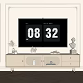 Modern TV Background Wall With White Paneled Design Cream TV Stand And Gold Sconces