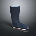Stylish Dark Blue Knee High Fabric Boots With Light Colored Sole 3d model