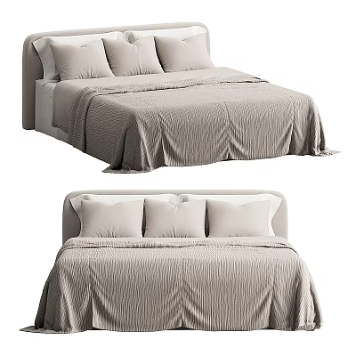 Modern Bedroom Bed With Light Colored Textured Bedding And Pillows 3d model