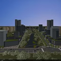 Modern Urban Commercial Street With Tall Buildings Modern Architecture Wide Avenue Green Trees And Vehicles