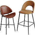 Modern Leather Bar Stools In Brown And Beige With Metal Legs Design
