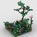Creative Building Blocks Forest Scene With Trees Stream Flowers And Green Leaves