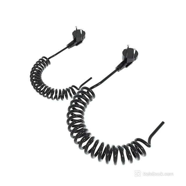 Flexible Black Coiled Power Cords with Durable Plugs for Electrical Connections 3d model 