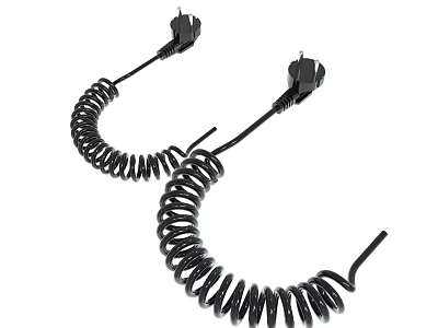 Flexible Black Coiled Power Cords with Durable Plugs for Electrical Connections 3d model