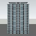Modern High Rise Residential Building With Greenery Water Feature Outdoor Seating And Blue Sky