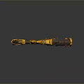 Golden Orange Fantasy Weapon With Intricate Spikes Tooth Like Structures Blue Glowing Accents