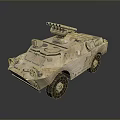 Sand Colored Armored Military Tank With Four Wheels And Top Mounted Machine Gun