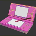 Pink Handheld Gaming Console Open With Dual Screens And Stylus Pen