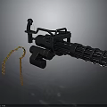 Black Mechanical Gatling Gun With Ammunition Belt Military Weapon Equipment