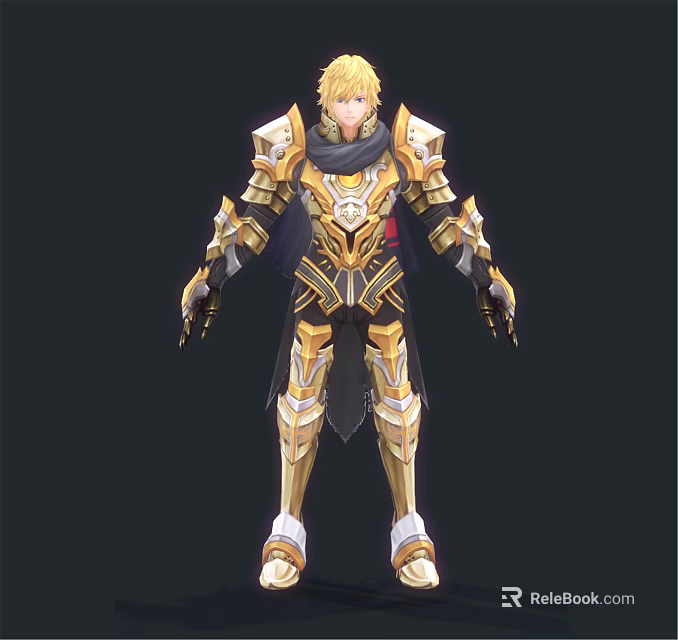 Golden Armor Warrior Character With Blonde Hair And Intricate Design Standing 3d model 