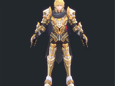 Golden Armor Warrior Character With Blonde Hair And Intricate Design Standing 3d model