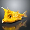Yellow Horned Fish With Spotted Body Spines Big Eyes And Reflective Surface