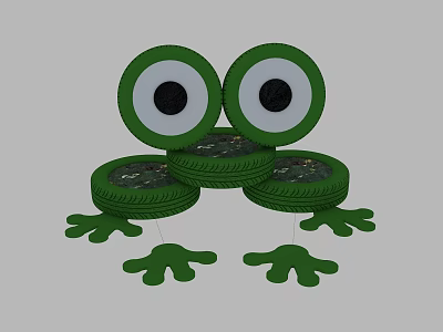 Frog Shaped Playground Equipment Made From Stacked Green Tires For Kids 3d model