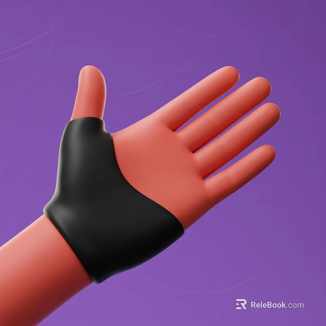 Decorative Ornament Set Featuring Orange Hand Design with Black Wrist Accent on Purple Background 3d model 