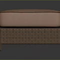 Modern Square Sofa Stool With Light Pink Padded Top And Woven Wooden Frame