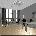 Bright Modern Office Interior With Workstations Computers Plants Glass Partitions And Windows 3d model