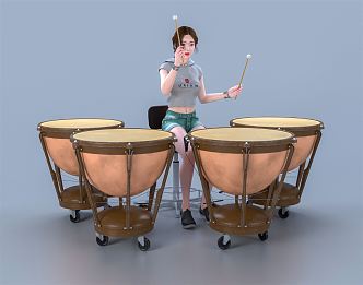 modern woman music performance musical instrument playing percussion solo instrument drumming 3d model