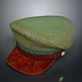 Green Linen Hat With Brown Leather Brim And Gold Button For Daily Life Use