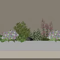 Fresh Flowers And Foliage On White Shelf With Purple White Spherical Blooms Pink Slender Stems