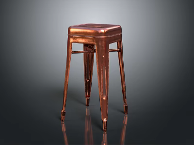 Copper Metal Stool With Four Legs And Smooth Seat Design 3d model