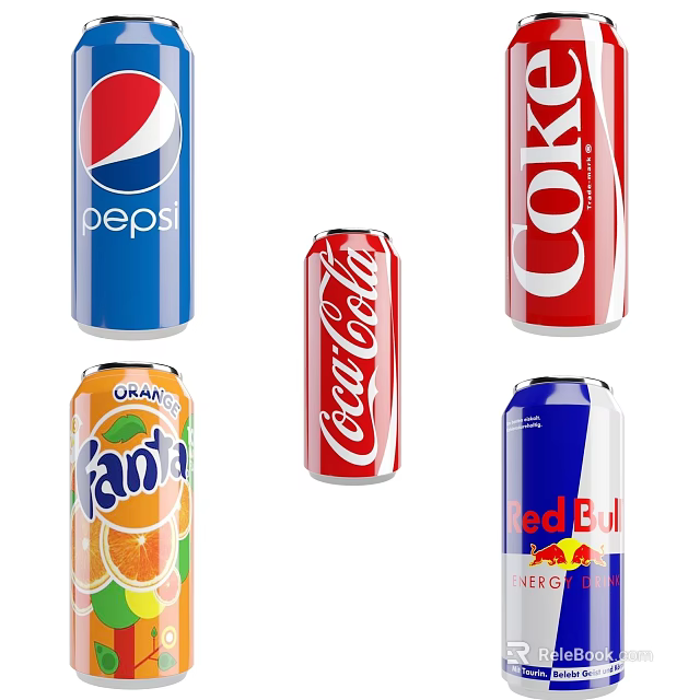 Canned Soft Drinks Including Pepsi Coke Fanta And Red Bull Products 3d model 