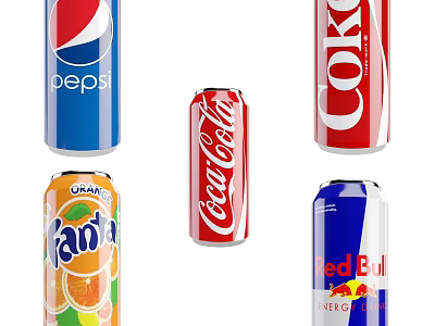 Canned Soft Drinks Including Pepsi Coke Fanta And Red Bull Products 3d model