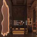 Modern Industrial Style Bar Interior With Grid Wall Pendant Lights And Dining Tables And Chairs