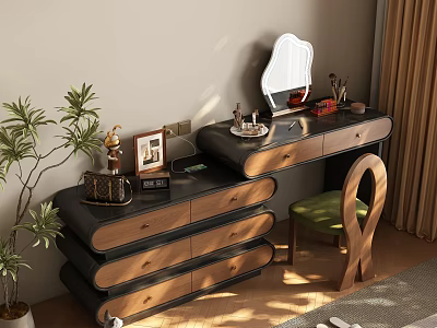Stylish Dressing Table with Mirror Drawers Decorations and Chair in Bedroom 3d model