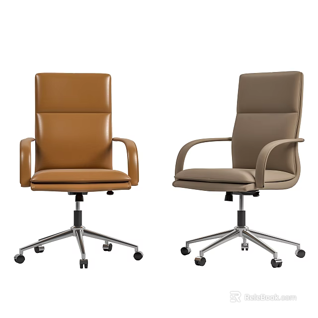 Modern Office Chairs in Brown and Gray with Armrests and Swivel Wheels 3d model 
