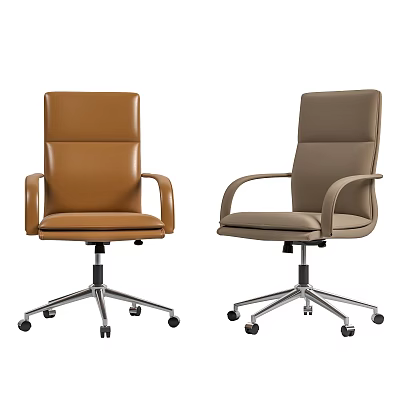 Modern Office Chairs in Brown and Gray with Armrests and Swivel Wheels 3d model