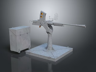 Sculptural Grey Mechanical Structure With Pedestal Base And Concrete Box Components 3d model