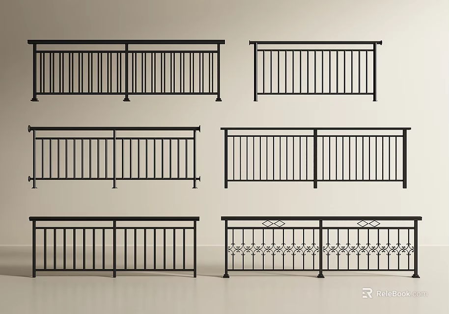 Black Metal Railings with Multiple Styles Various Designs and Decorative Patterns 3d model 