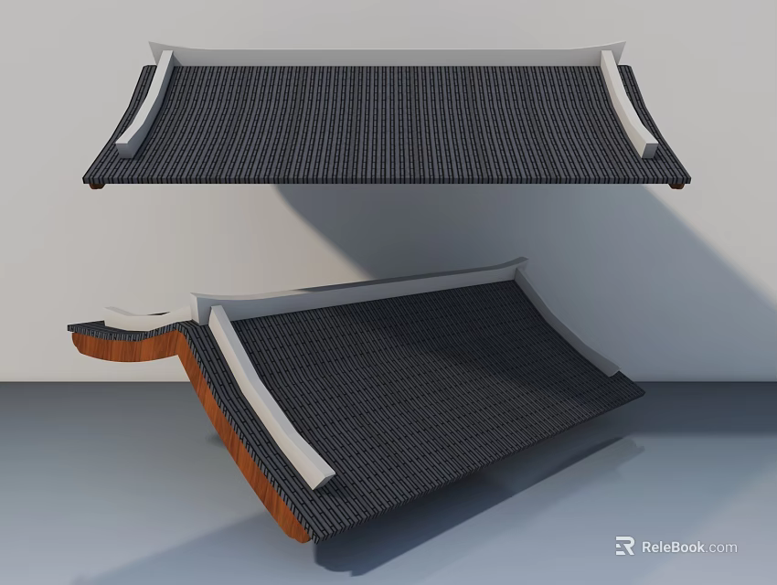 Traditional Chinese Style Roof Structure With Curved Eaves And Black Tiles Design 3d model 