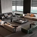 Modern Sofa And Coffee Table Set With Pillows Floor Lamp And Scenic Window View