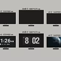 70 Inch 85 Inch 65 Inch TVs Displaying Time Digital Numbers And Earth