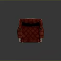 Red Velvet Tufted Wingback Armchair With Wooden Legs And White Stitching