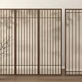 Japanese Style Room Divider With Wooden Slats Translucent Panel And Dry Branch Decor