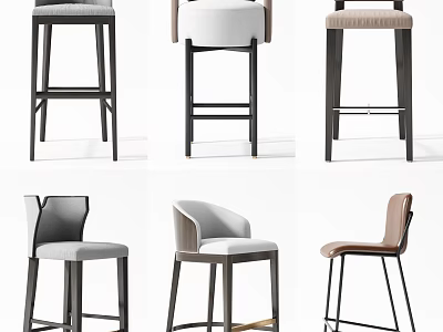 Modern Bar Stools With Fabric Seats And Metal Wooden Legs In Neutral Tones 3d model