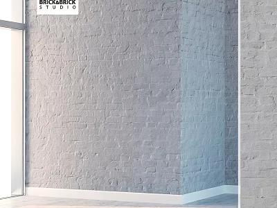 Gray Brick Wall Components for Interior Corner Design With Glass Window 3d model