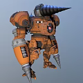 Spiked Brown Orange Mech Robot Game Movie Character With Horned Head And Sharp Legs