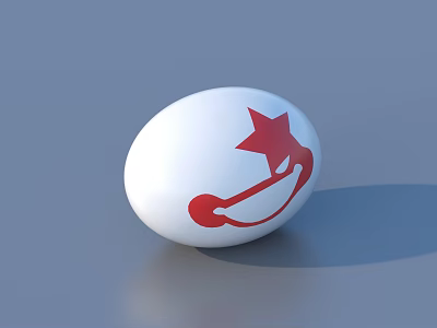 White Decorative Egg With Red Star And Curved Pattern Design 3d model