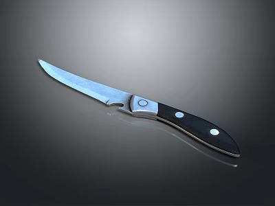 Stainless Steel Blade Kitchen Knife With Black Handle And Rivets 3d model